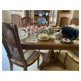 Mid Century Round to Oval Pecan Table, 3 leaves, 6 chairs, The Rockwood Collection by Weiman