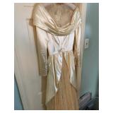 Vintage handmade satin wedding gown with huge train in excellent condition