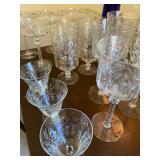 Crystal stemware by Libbey rock Sharpe, 1930-40s for oysters, tea, wine, champagne