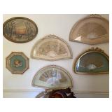 Collection of Framed Antique decorative fams in fan shaped cases