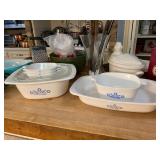 Assortment of cornflower corningware and pyrex