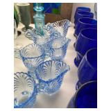 Beautiful blue sugar and creamers with cobalt blue glasses