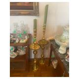 2 Vintage Moroccan Intricate Etched pair of brass candlesticks, 3 feet tall