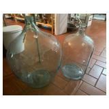 3 Vintage extra large glas bottles, one hand blown, one molded