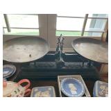 Antique Scales by Force and Assortment of Wedgwood Blue