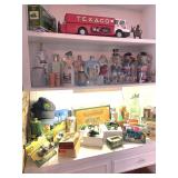 Assortment of John Deere items, Vintage Liquor Canisters, Vintage Texaco Truck