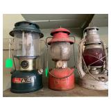 Coleman and Railroad kerosene lamps