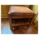 Golden oak foot stool with leathre seat