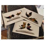 Vintage feather art chickens