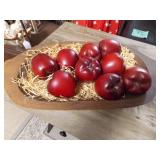 Hand carved bowl with apples
