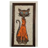 Vintage gravel art Siamese Cat wall hanging.