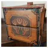 Vintage wooden hand-painted & decorated folk art sewing or trinket accordion-style box.
