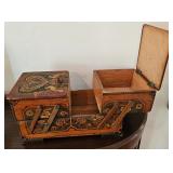 Vintage wooden hand-painted & decorated folk art sewing or trinket accordion-style box.