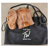 Timmy Woods Beverly Hills elephant-shaped hand-carved wooden handbag.