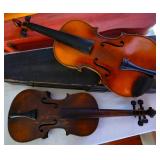 2 Old Stradivarius Violins with old cases - Old copies, both have labels inside.