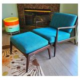 Mid-Century Danish Modern Lounge Chair & Ottoman in Beech & Boucle