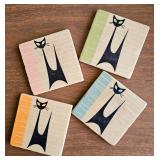 MCM Designed & Stylized Atomic Retro Black Cat set of 4 coasters. 