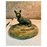 antique Austrian bronze Scottish Terrier figurine mounted on a green onyx base,