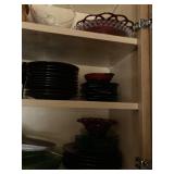 many red depression glass pieces 