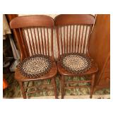 pair of spindle chairs and pr of braid mats