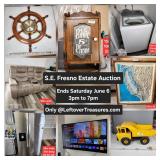 June. 6 - SE Fresno Online Estate Auction. 255 Lots. Ends SATURDAY 3P to 7p. Pick up SUNDAY 11a- 4p