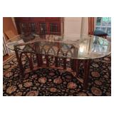 Rattan dining table with beveledglass top