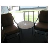 Two outdoor chairs $20 ea. and round table $15