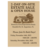 2 Day On-Site Estate Sale & Open House - Standish Dr