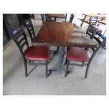 Rectangle table with 4 dining chairs metal frames and red seats