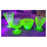 Uranium Glass Including Coffee Cup And Dessert Dishes And Vintage Glassware 