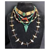Shell Beaded Necklaces Including Jade Arrowhead Necklace with Additional Southwestern-Style Necklace