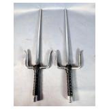 Sai Pair With Hexagonal Bases And Wrapped Handles, 19.25" Total Length 