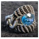Sterling Silver Ring With London Blue Topaz Stone, Michael Dawkins Design, Size 7-3/4 