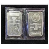 Silver Bars With Morgan Dollar Images, Qty 2, Each Is One Troy Ounce .999 Fine Silver