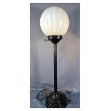 Vintage Ribbed Glass Globe Table Lamp 