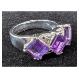 White Gold Rhodium Over Sterling Silver Amethyst and Topaz Ring, Size 7 