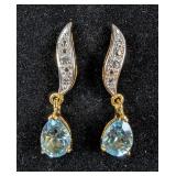 18K Gold Over Sterling Silver, Diamond, And Swiss Blue Topaz Earrings 