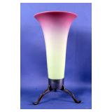 Uranium Glass Trumpet Vase With Metal Stand