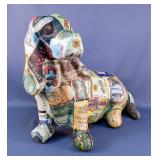 Decoupage Wine Label Dog Sculpture 