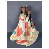 Native American Family Sculpture By Austin Productions, 19" x 19" x 16" 