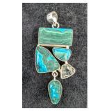 Sterling Silver, Cabochon, And Gemstone Pendant In Floating Display Case, 925 Silver