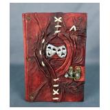 Handcrafted Latching Leather Journal With Metal Theater Masks, 8" x 5.5" 