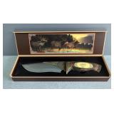 Maxam Drop Point Knife With Elk Decorated Handle, 5.5" Blade, In Display Box, And Maxam Lock Back Kn