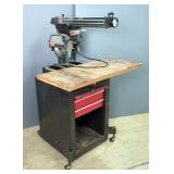 Craftsman Radial Arm Saw, Model 113.29461, Including Blades, Sandpaper And Manual, On Rolling Cart 