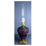 Raised Cherub Glass Table Lamp With Brass Base And Hurricane 