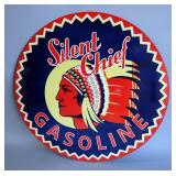 Silent Chief Gasoline 42" Double-Sided Porcelain Enamel Advertising Sign - Heavy Gauge Steel 