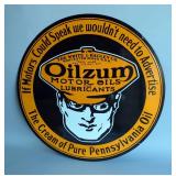 Oilzum Motor Oils & Lubricants 42" Double-Sided Porcelain Enamel Advertising Sign - Heavy Gauge Stee