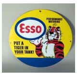 Esso “Put A Tiger In Your Tank” 11.75" Porcelain Enamel Sign - Single Sided - Heavy Gauge Steel 