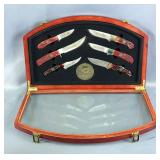  National Wild Turkey Federation Knife Set In Display Case, Includes Medallion And 6 Knives, Rio Gra