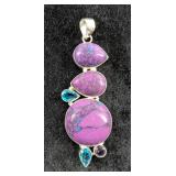 Sterling Silver, Cabochon, And Light Blue Topaz And Amethyst Gemstone Pendant In Floating Display Ca Sterling Silver, Cabochon, And Light Blue Topaz And Amethyst Gemstone Pendant In Floating Display Ca